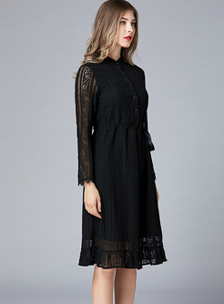 Black Mock Neck Long Sleeve Plus Size Lace Dress