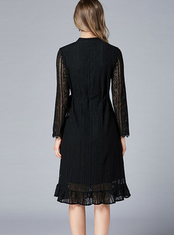 Black Mock Neck Long Sleeve Plus Size Lace Dress