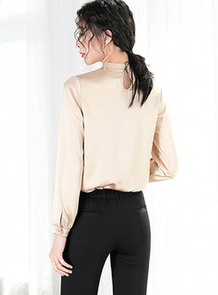 Champagne O-neck Ruffled Long Sleeve Pullover Blouse