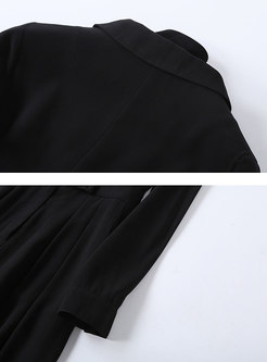 Elegant Black Turn Down Collar High Waist Slim Jumpsuit