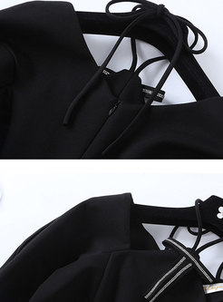 Sexy Black Tied Bowknot Half Sleeve Slim Mini Dress