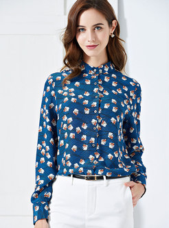 Chic Print Stand Collar Single-breasted Blouse