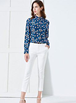 Chic Print Stand Collar Single-breasted Blouse