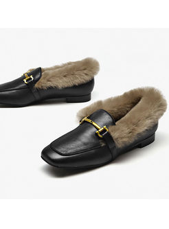 Casual Winter Buckle Flat Heel Fur Daily Loafers