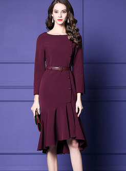 Fashion Crew-neck Belted High-low Mermaid Dress