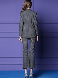 Fashion Grey Striped Blazer & High-rise Slim Flare Pants