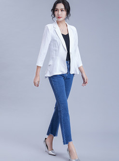 Brief Solid Color Notched Slim Blazer With Button