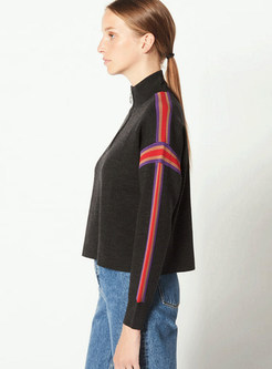 Casual Color-blocked Stand Collar Long Sleeve Sweater