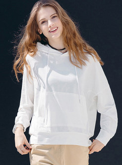 Pure Color Hooded Tied Pullover Sweatshirt With Pocket