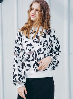 Fashion O-neck Loose Long Sleeve Leopard Sweatshirt