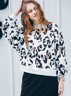 Fashion O-neck Loose Long Sleeve Leopard Sweatshirt