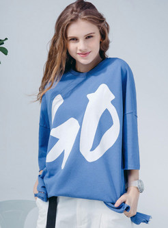 Loose Pullover Half Sleeve Letter Print T-Shirt