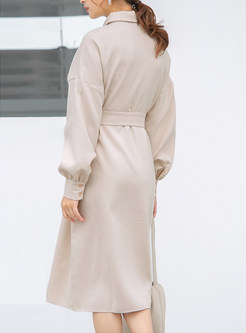 Casual Lapel Long Sleeve Waist Single-breasted Dress
