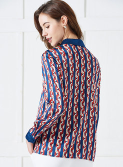 Stylish Color-blocked Print Lapel Single-breasted Blouse