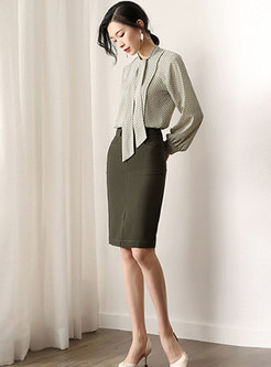 Brief Solid Color High Waist Slit Bodycon Skirt