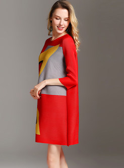 Casual Color-blocked Irregular Print Mini Shift Dress