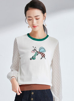Color-blocked Splicing Cartoon Pattern Loose Sweater