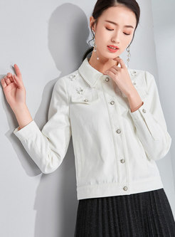 Brief White Lapel Stereoscopic Flower Single-breasted Short Coat