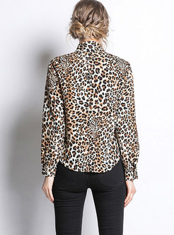 Fashion Lapel Leopard Single-breasted Blouse
