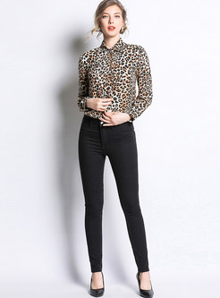 Fashion Lapel Leopard Single-breasted Blouse