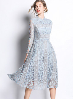 Lace Openwork Long Sleeve Bridesmaid Dress