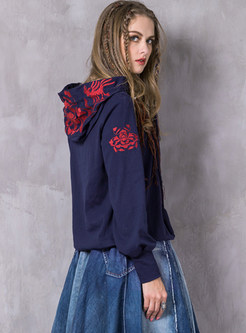 Ethnic Hooded Tied Embroidered Pullover Sweatshirt