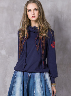 Ethnic Hooded Tied Embroidered Pullover Sweatshirt