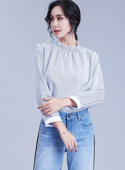 Fashion Standing Collar Long Sleeve Pullover Blouse