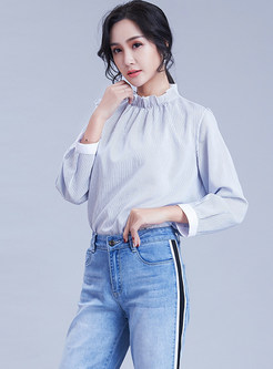 Fashion Standing Collar Long Sleeve Pullover Blouse