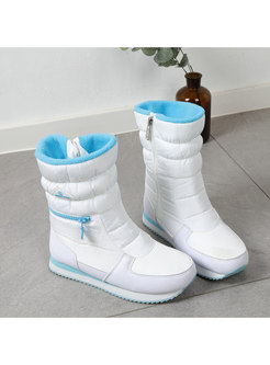 Women Winter Color-blocked Flat Heel Snow Boots