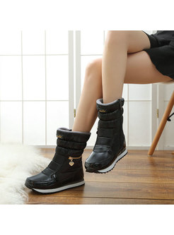 Women Winter Color-blocked Flat Heel Warm Snow Boots