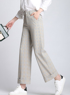 Fashion High Waist Plaid Easy-matching Long Pants