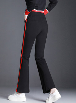 Color-blocked Elastic High Waist Casual Flare Pants