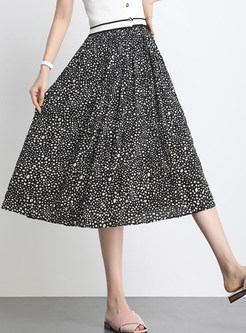 High Waist Floral Pleated Big Hem Midi Skirt