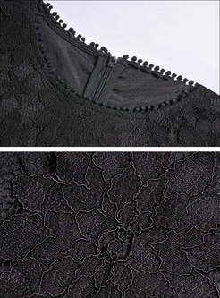 Sexy Black Lace O-neck Tassel Patch Sheath Dress