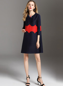 Casual Three Quarters Sleeve Color-blocked Loose Shift Dress