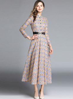 Dresses | Maxi Dresses | Mandarin Collar Long Sleeve Lace Maxi Dress