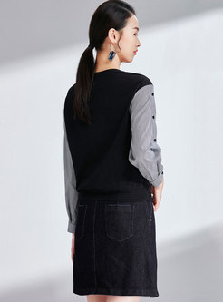 Trendy Print Splicing O-neck Loose Sweatshirt