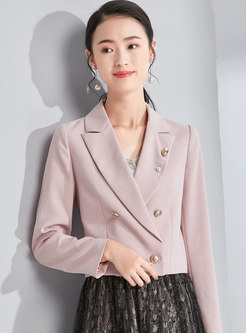 Elegant Pink Turn Down Collar Short Slim Blazer