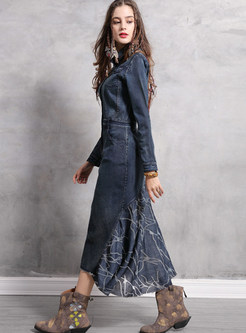 Vintage Lapel Long Sleeve Waist Bodycon Mermaid Dress
