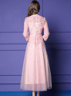 Elegant Embroidered Mesh Bridesmaid Prom Dress