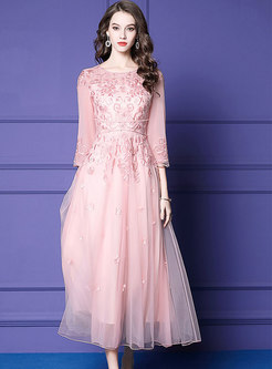 Elegant Embroidered Mesh Bridesmaid Prom Dress