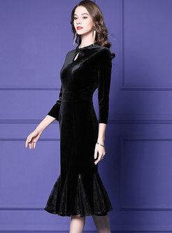 Elegant Black Velvet Splicing Hollow Out Sheath Mermaid Dress