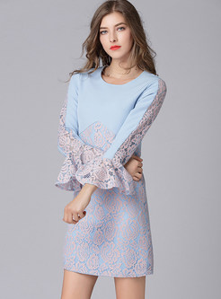Fashion Color-blocked O-neck Lace Splicing Bodycon Dress