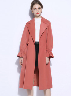 Trendy Notched Long Sleeve Plus Size Trench Coat