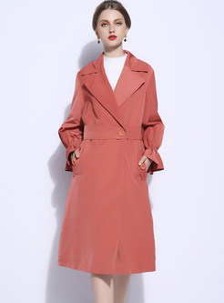 Trendy Notched Long Sleeve Plus Size Trench Coat