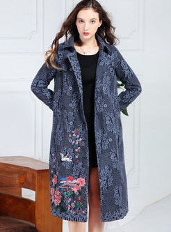 Chic Notched Long Sleeve Lace Embroidered Trendy Coat