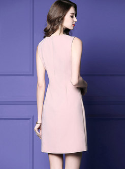 Pink Sleeveless High-rise Zipper Print Bodycon Dress