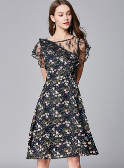 Sexy Perspective Plus Size Floral Lace Chiffon Skater Dress