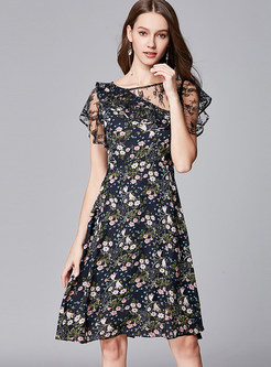 Sexy Perspective Plus Size Floral Lace Chiffon Skater Dress